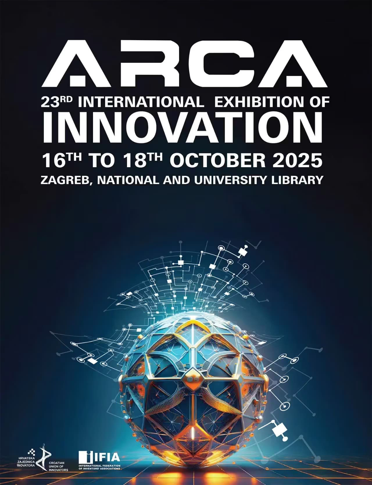 Poster for the 23rd ARCA International Exhibition of Innovation, 16–18 October 2025, Zagreb.