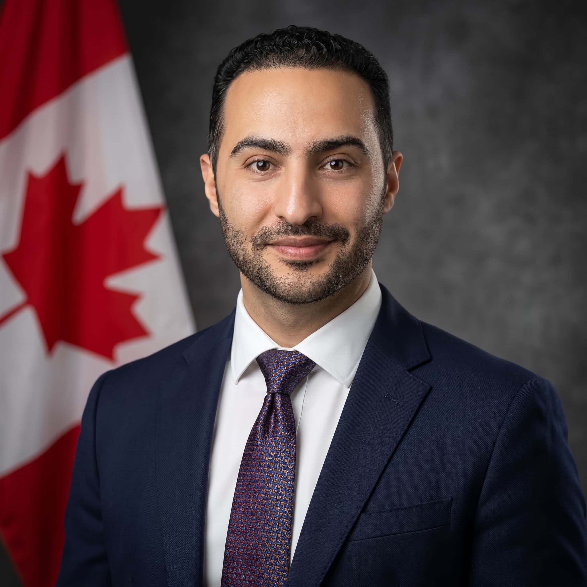 Babak Khodaparast, President of FICI, holding the Canadian flag.