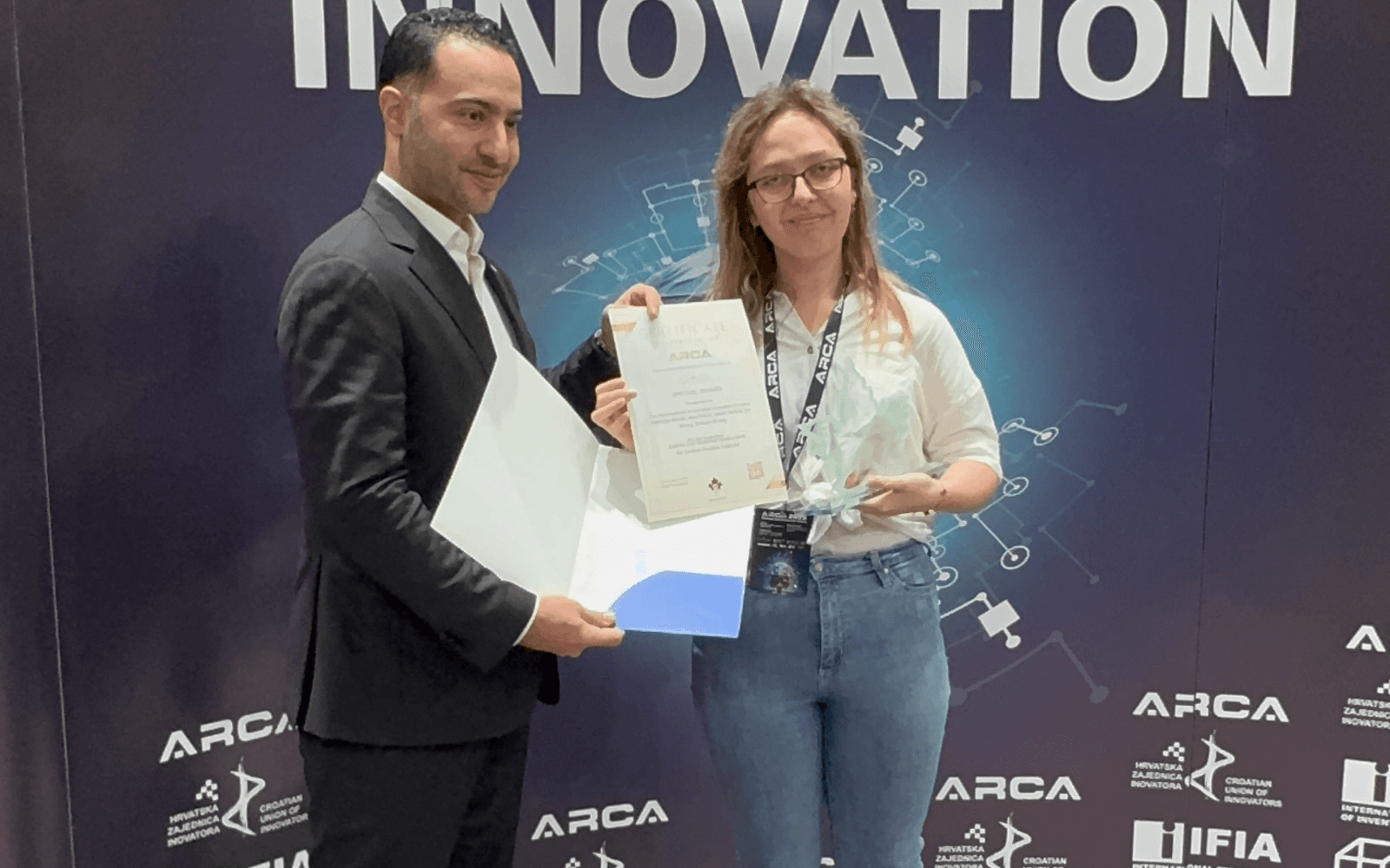 A ZeRHO-CO2 inventor receiving the FICI Special Award certificate at the ARCA International Exhibition of Innovation.
