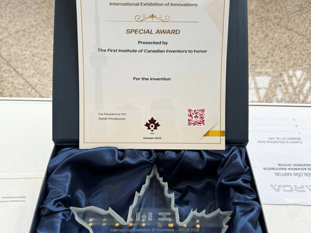 The FICI Special Award certificate and maple-leaf glass trophy presented at ARCA 2025.